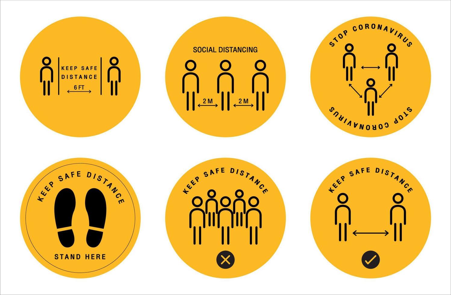 Set von sozialen Distanzierungszeichen, halten Sie 2 Meter Abstand, vermeiden Sie Menschenmassen. Infografik-Symbol. vektor