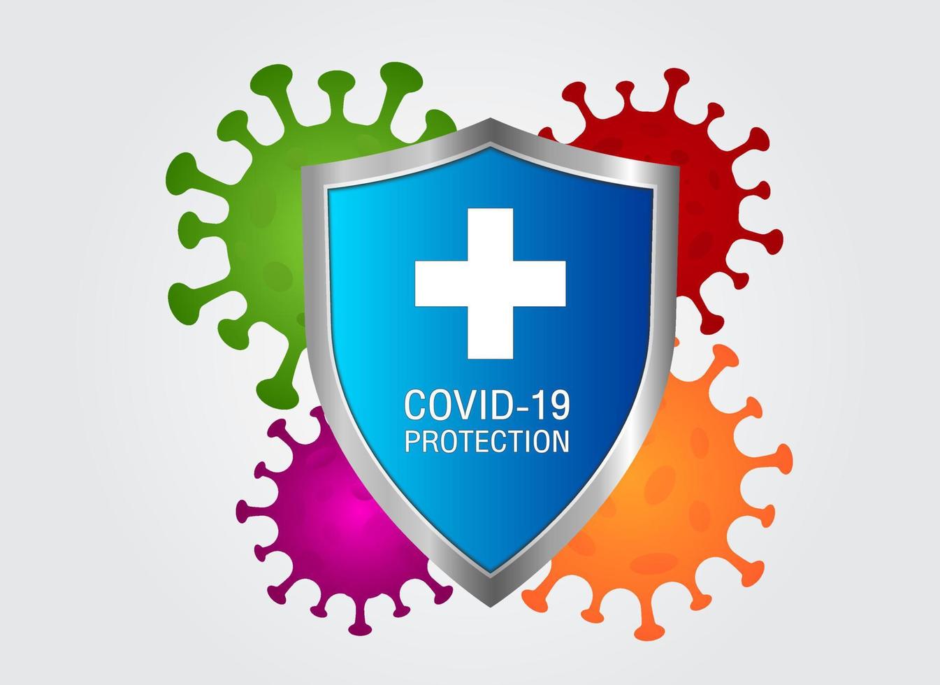 covid-19 skyddskoncept, virusskydd med sköld och bakterier vektor