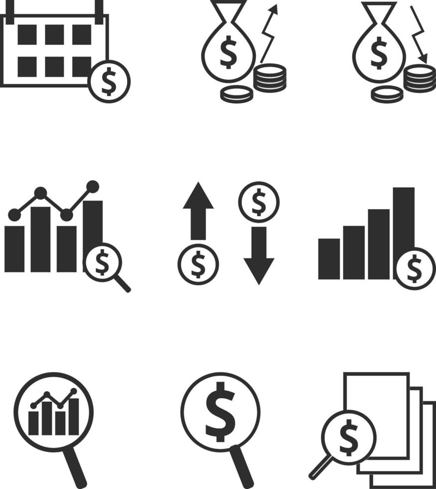 uppsättning clipart relaterade till finansiell analys vektor