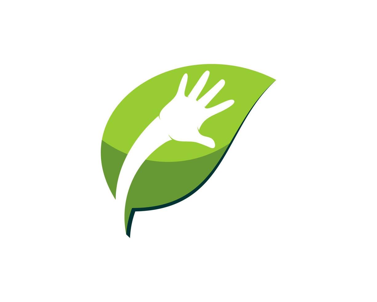grünes Naturblatt mit Handpflege innen vektor