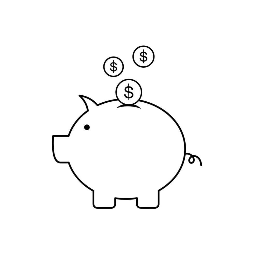 Sparschwein-Symbol und Dollar-Münzen-Symbol, das in das Sparschwein gegossen wird modernes einfaches Design geldsparende Ideen für Website-Vektor-Illustration isoliert auf weißem Hintergrund. eps 10 vektor