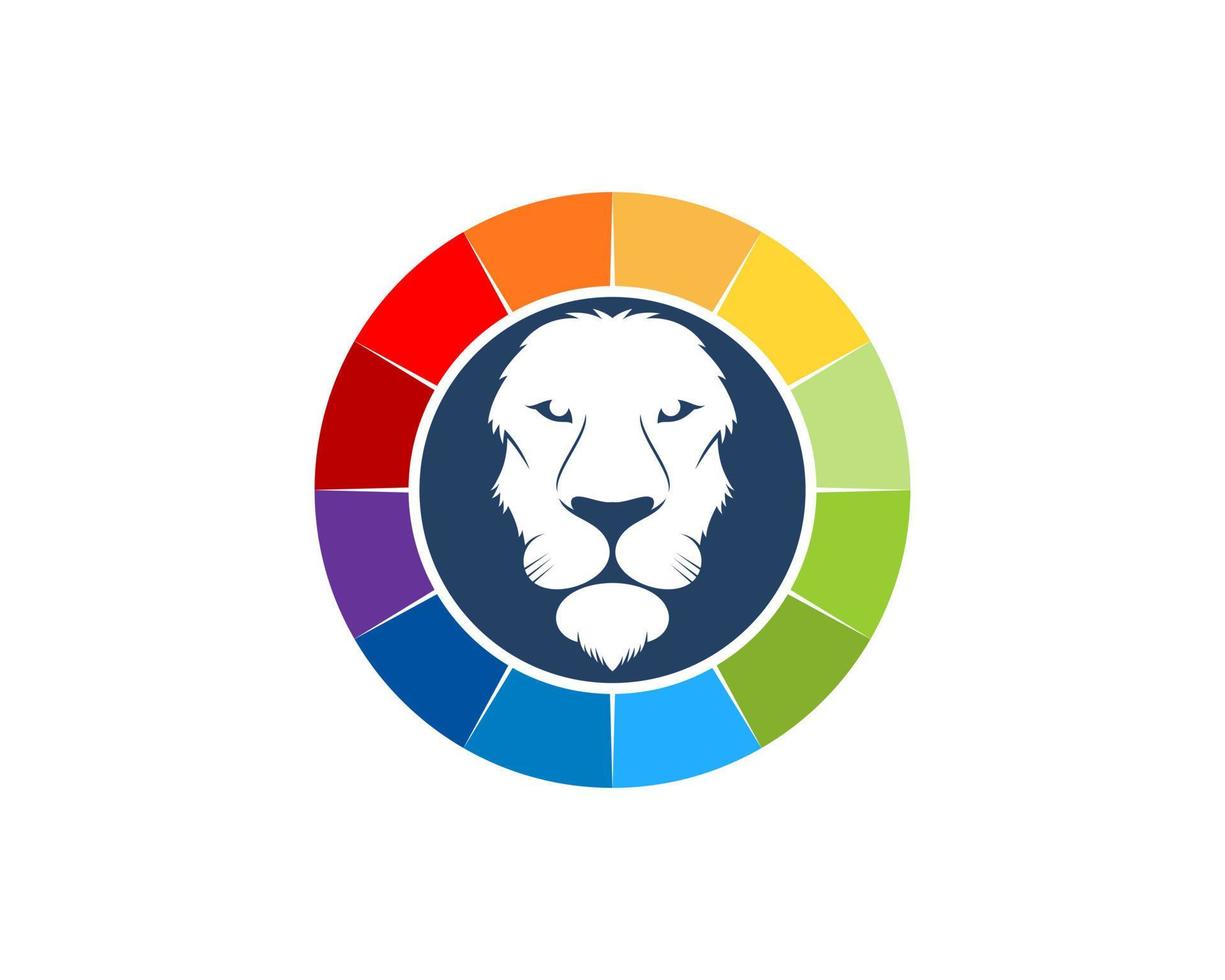 kreisförmige Regenbogenfarben mit Löwenkopf im Inneren vektor
