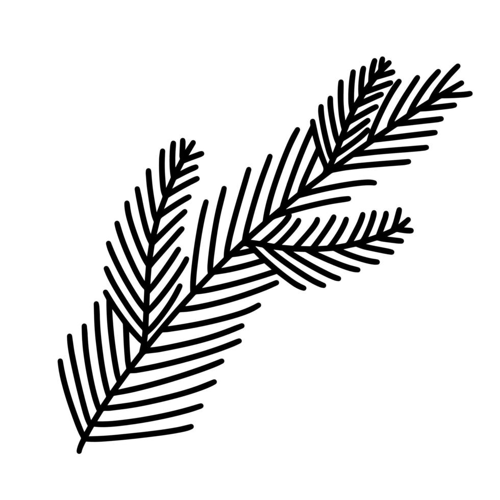 Zedernzweig-Vektor-Symbol. handgezeichnete Abbildung auf weißem Hintergrund. Zweig mit Dornengravur. botanische Skizze. monochromes Konzept, Nadelbaum. Silhouette einer Wildpflanze. vektor