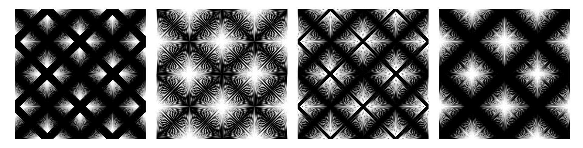 abstrakt dekorativ linje seamless mönster set. grafisk design skriva ut 3d kuber mönster. rutig prydnad med randiga fyrkantiga geometriska former för tyg, bakgrund omslagspapper design. vektor