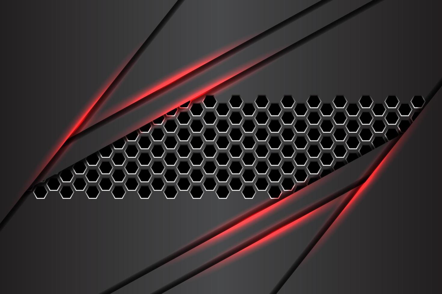 abstraktes graues metallisches rotes Licht mit Hexagon-Mesh-Design moderne futuristische Technologie-Hintergrund-Vektor-Illustration. vektor