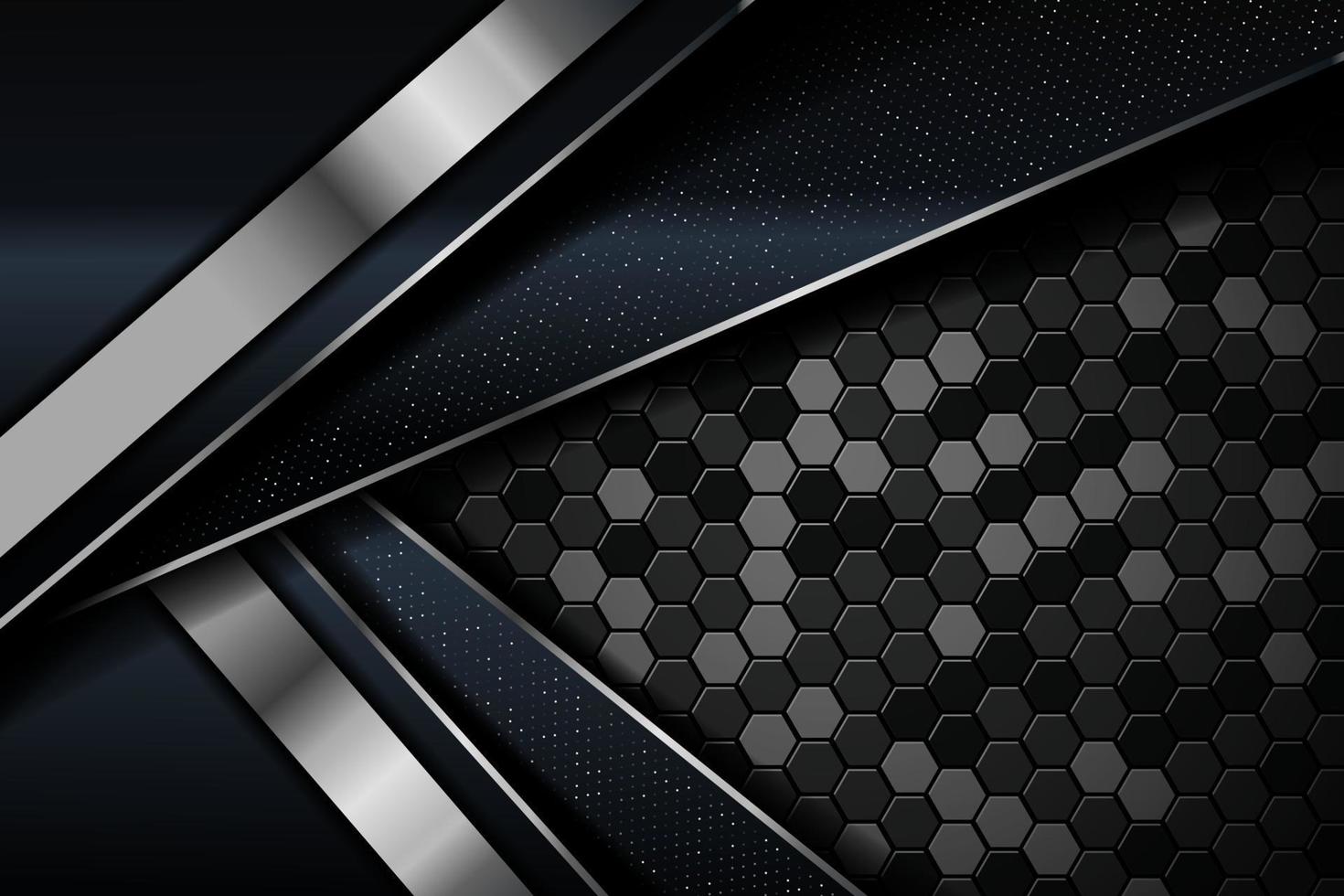 abstrakte schwarze glänzende silberne Linie mit Hexagon-Mesh-Design moderne Luxus-futuristische Technologie-Hintergrund-Vektor-Illustration. vektor