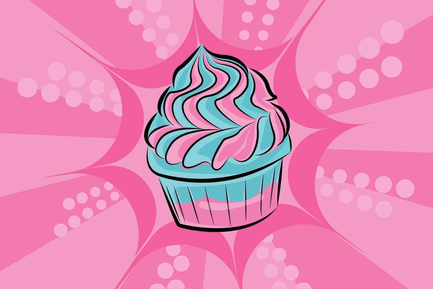 söta cupcakes tecknad med rosa bakgrund. vektor illustration