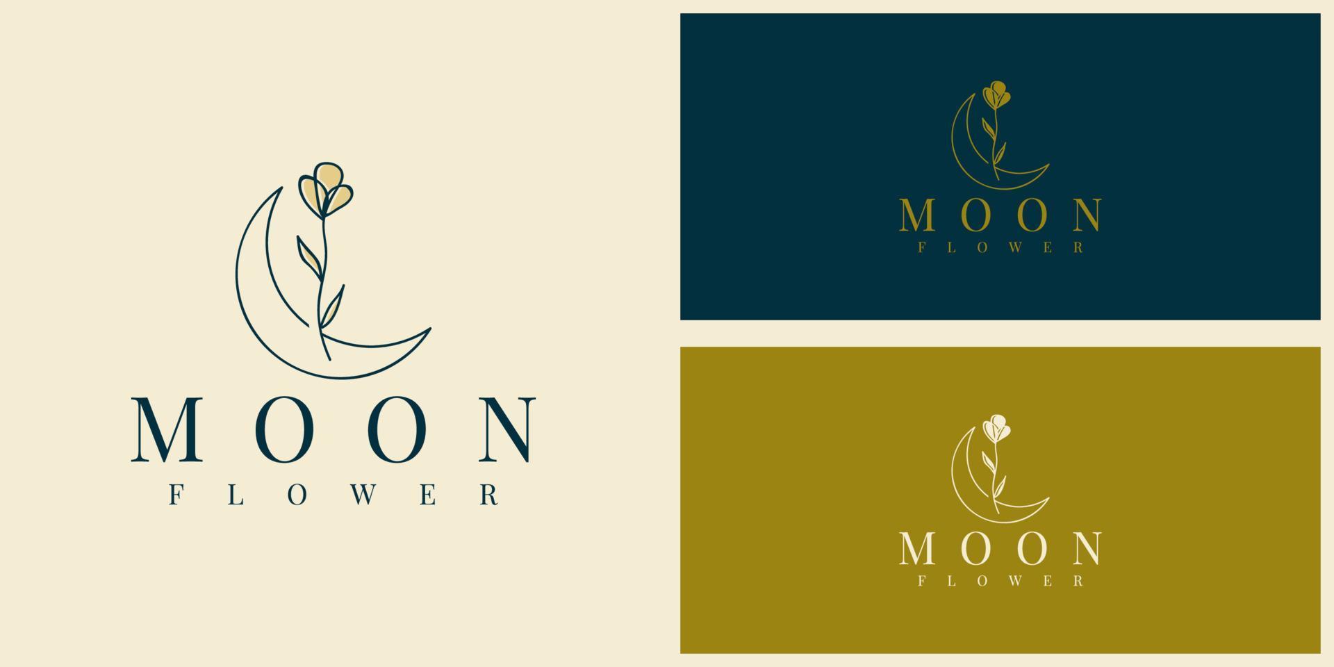 Set Mond und Blumen Logo-Design vektor