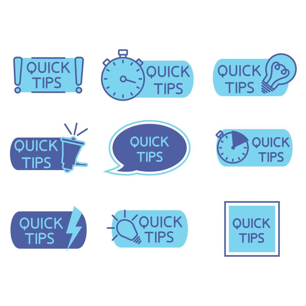 Tipps Tricks, hilfreiche Tricks, Tooltip, Hinweis für Website. Set mit schnellen Tipps, hilfreichen Ratschlägen, Textformen. Vektorsymbol der Lösung, Beratung. hilfreiche Idee, blaue Farbsymbole vektor