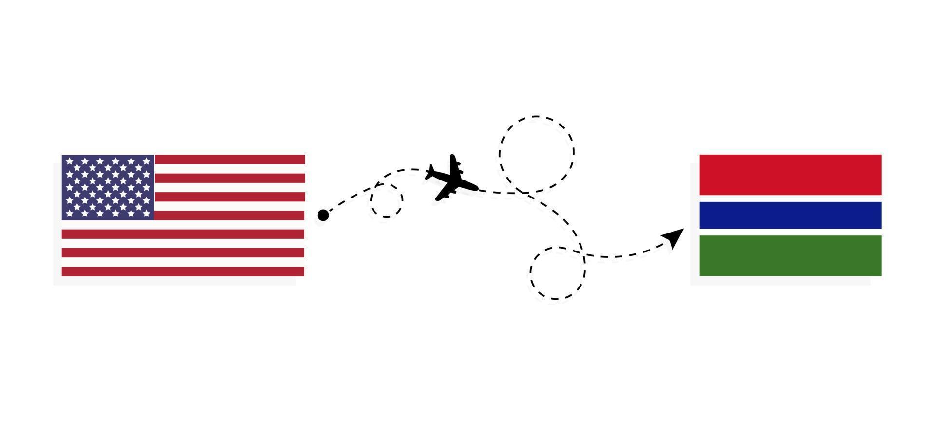 Flug und Reise von den USA nach Gambia mit dem Reisekonzept des Passagierflugzeugs vektor