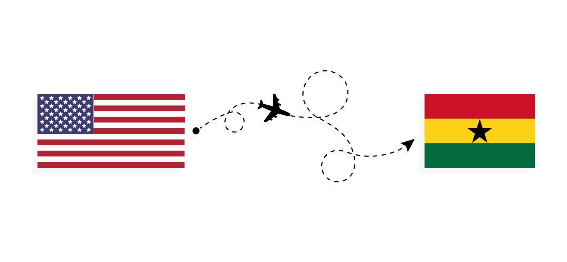 Flug und Reise von den USA nach Ghana mit dem Reisekonzept des Passagierflugzeugs vektor