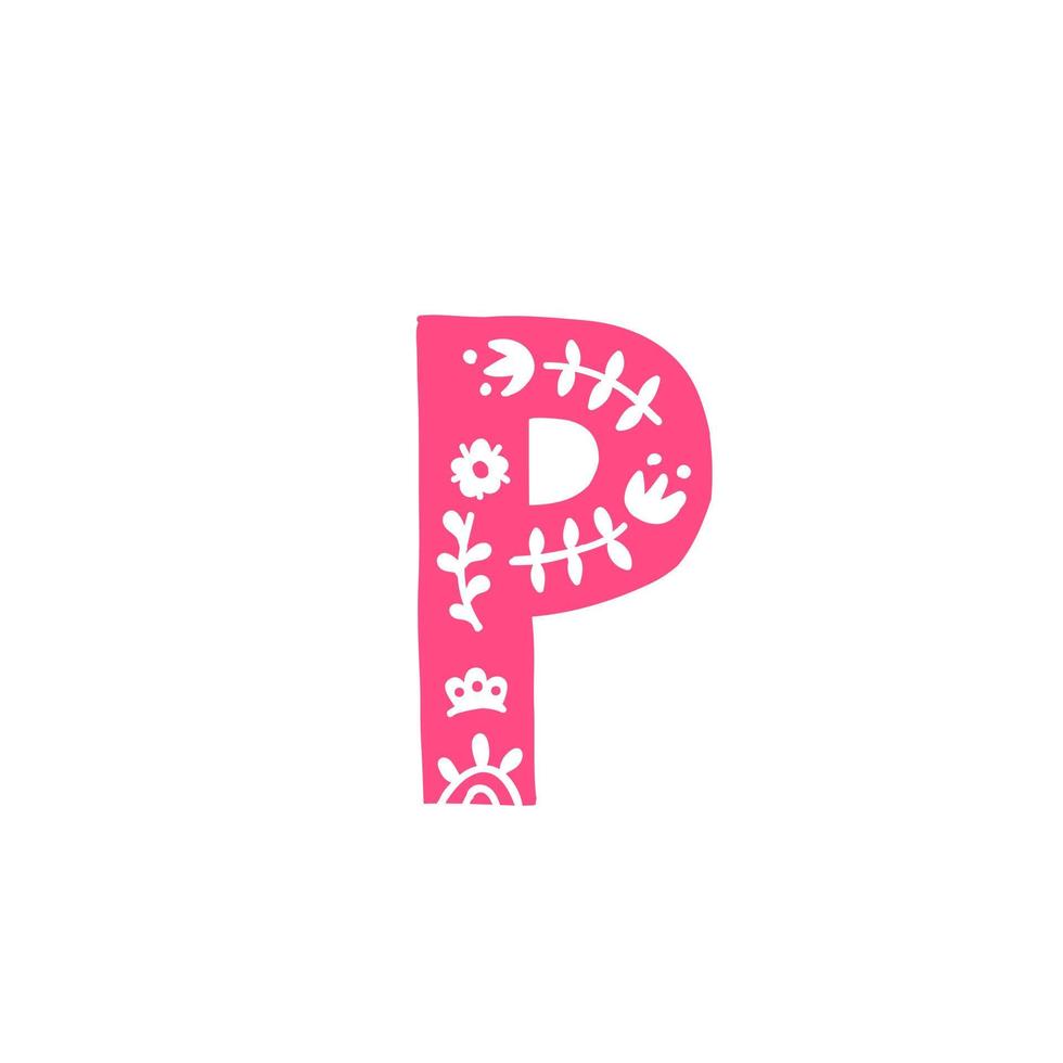 rosa bokstav med prydnad. applikation för kläder. logotyp för företaget. vektor