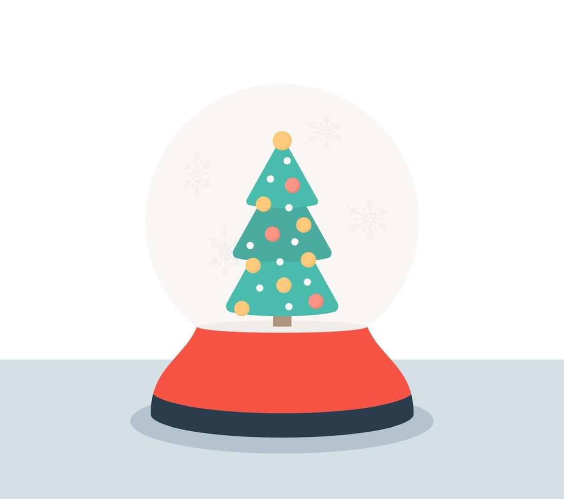 jul snöboll med träd. snögloben isolerade platt design. festligt julobjekt. gott nytt år och god jul. vektor illustration