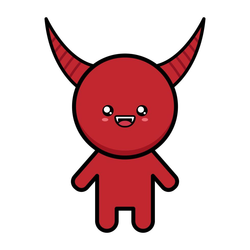 söt tecknad skrämmande röd djävul på vit bakgrund vektor