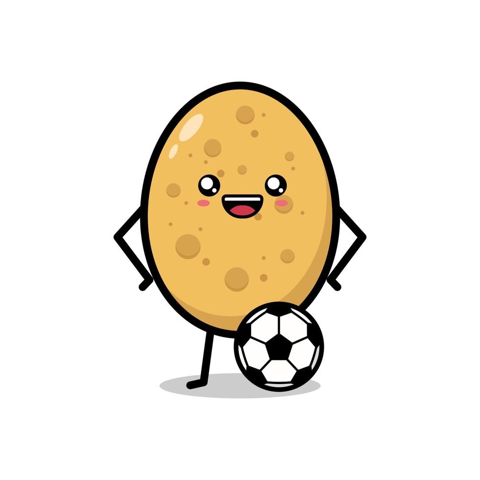 Cartoon süße Kartoffel Fußball spielen auf weißem Hintergrund vektor