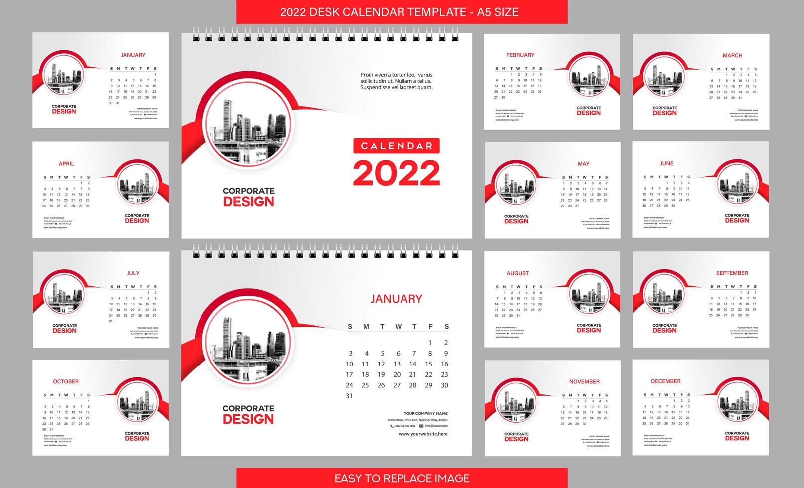 Tischkalender 2022 Vorlage - 12 Monate inklusive - Größe A5 vektor