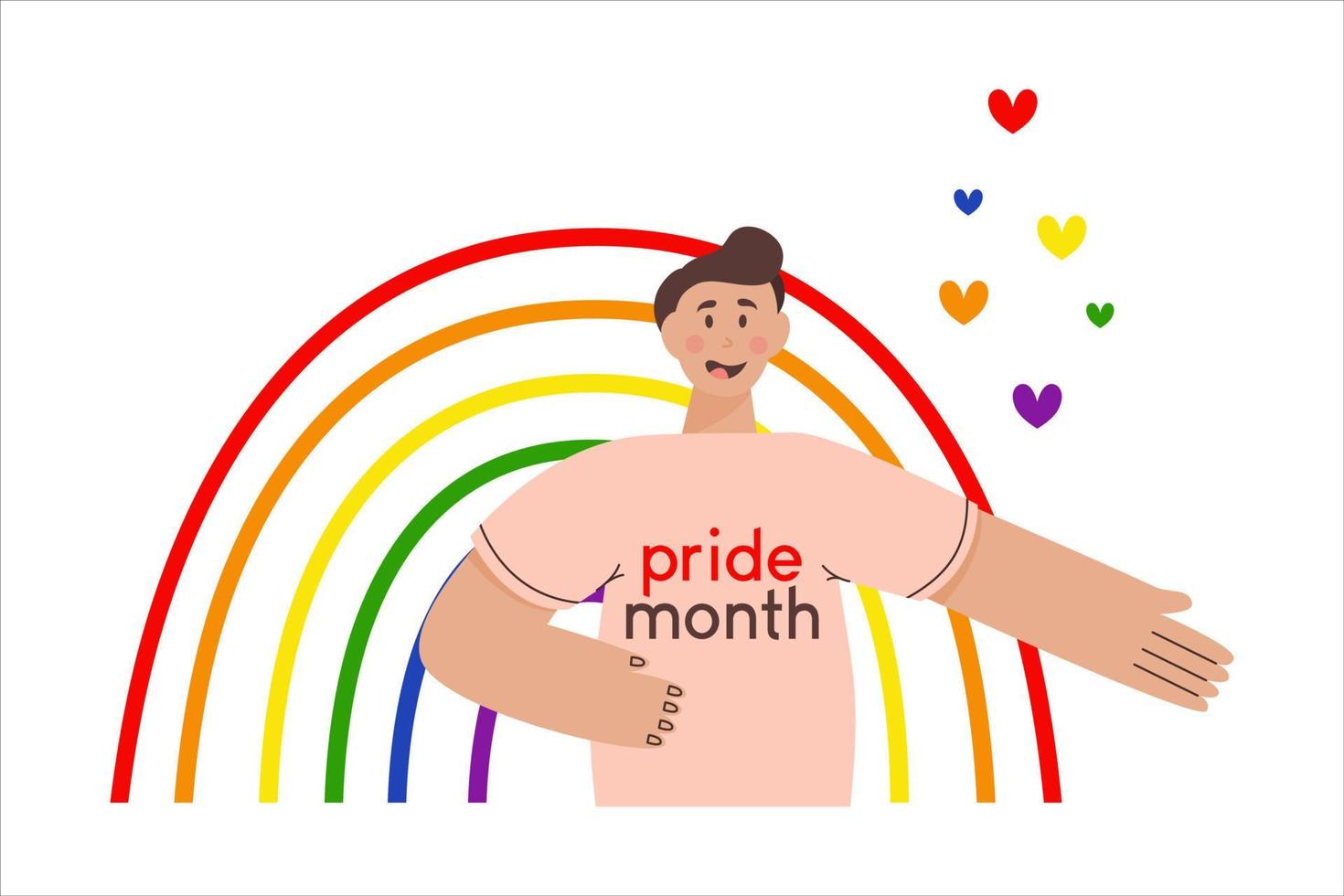 Monat die Parade. Mann auf einem Regenbogenhintergrund in LGBT-Farben. flache Vektorillustration. lesbisch-schwul-bisexueller Transgender bei der Parade. Konzept der Vielfalt. vektor