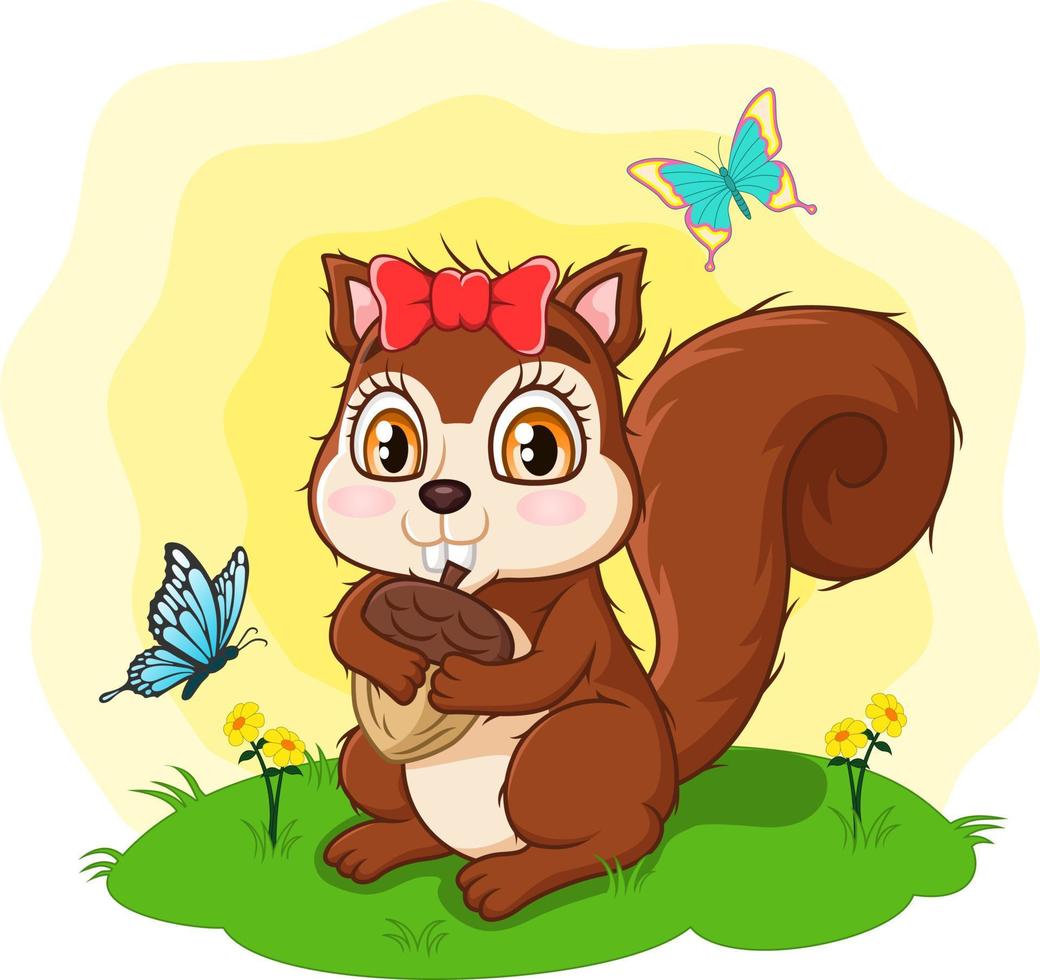 süßes Cartoon-Eichhörnchen mit Eichel vektor