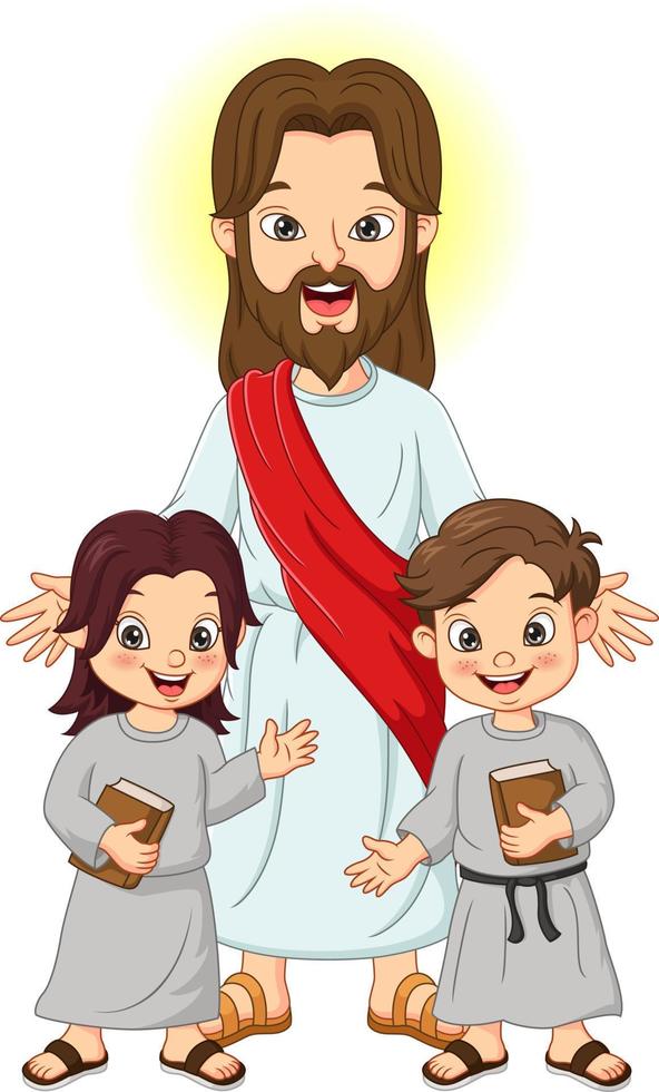 Jesus Christus mit Kindern und Bibelbuch vektor