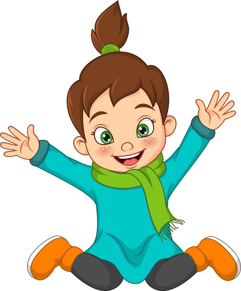 Cartoon glückliches kleines Mädchen im warmen Pullover vektor