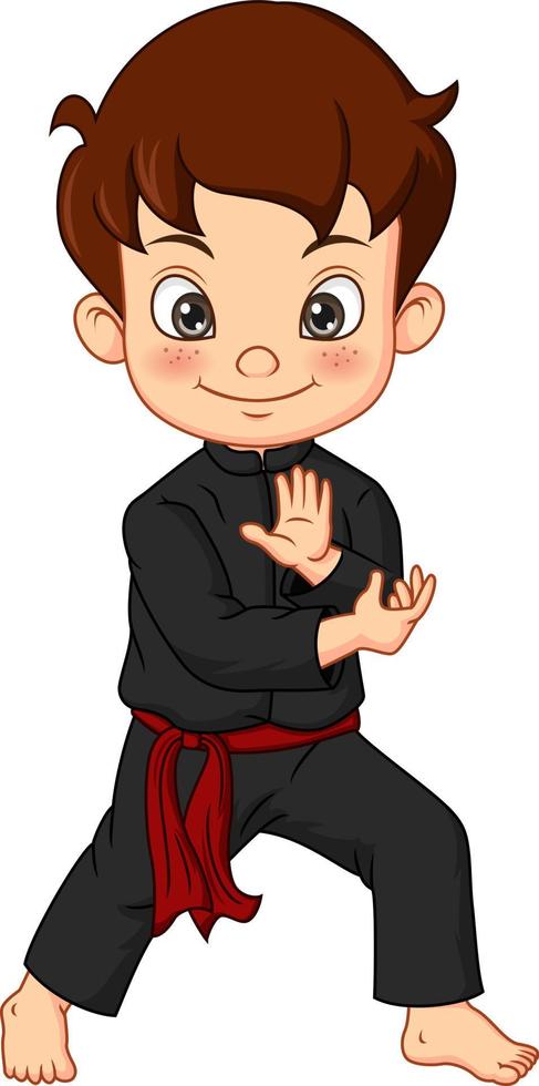 Cartoon Karate Junge trägt Kimono Training Karate vektor