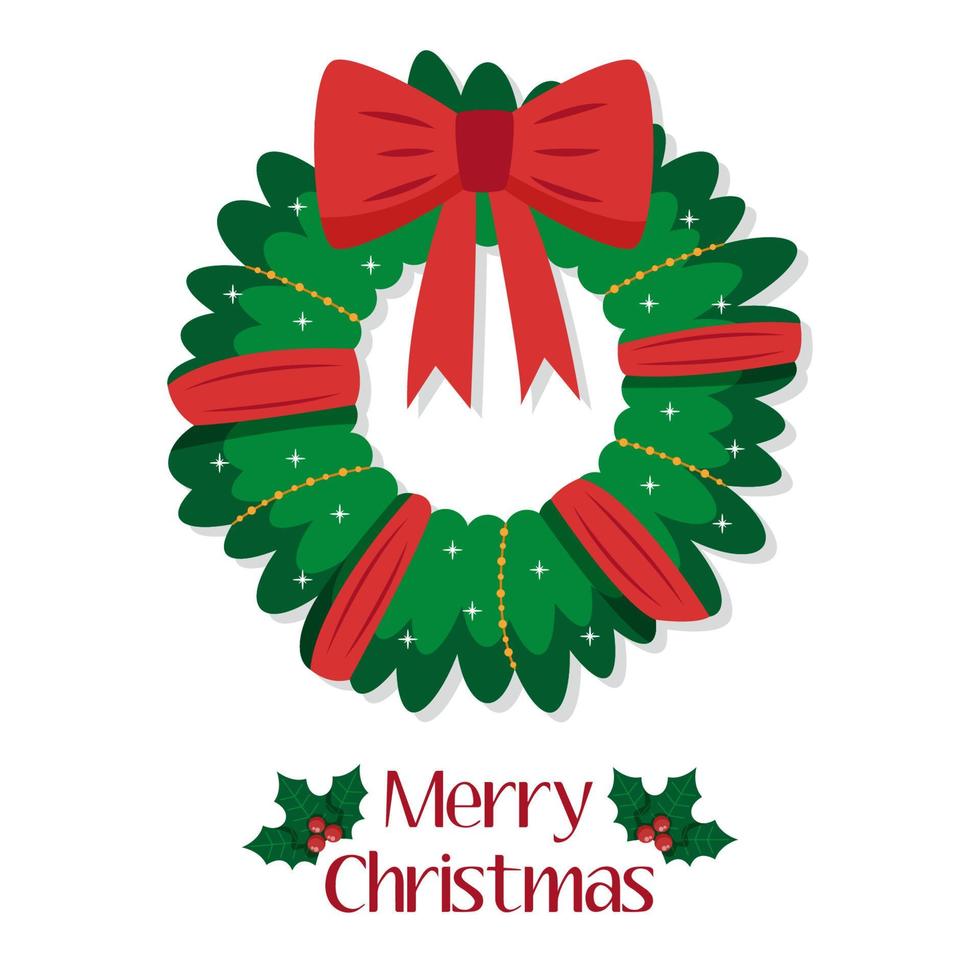 dekorerad julkrans med band och rosett vektor
