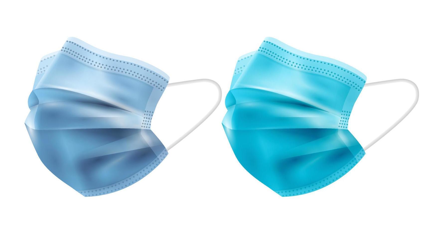 blaue medizinische Maske, realistische 3D-Gesichtsmaske isoliert auf weiß vektor