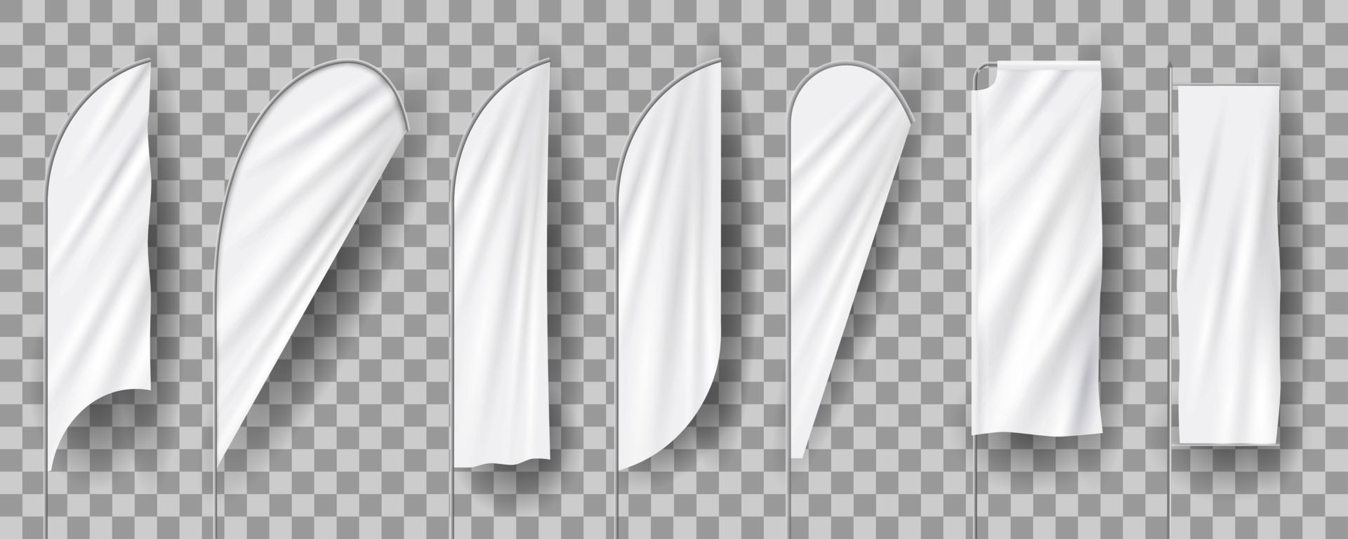 vita tomma fjäderflaggor, vertikala banderoller, 3d-realistisk mockup vektor
