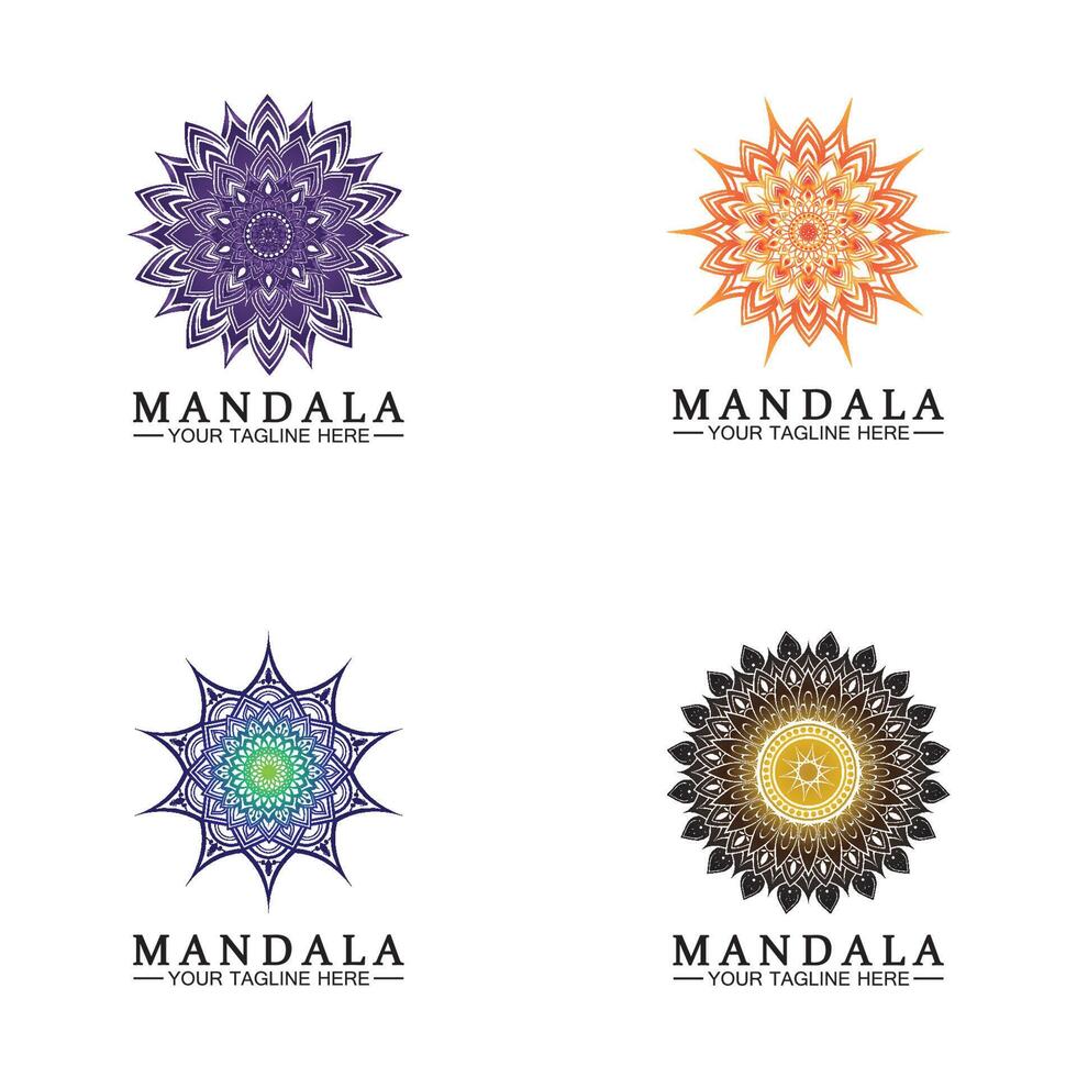 cirkel mönster kronblad blomma mandala vektor logotyp mall illustration. färgglad mall för andlig reträtt eller yogastudio, prydnadsvisitkort, vintage lyx, prydnadsdekoration