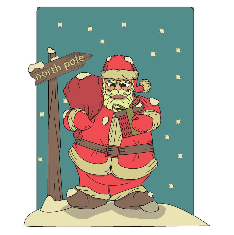 jultomten med presentask som väntar på nordpolen vektor