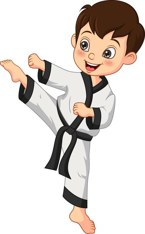 Cartoon kleiner Junge, der Karate übt vektor