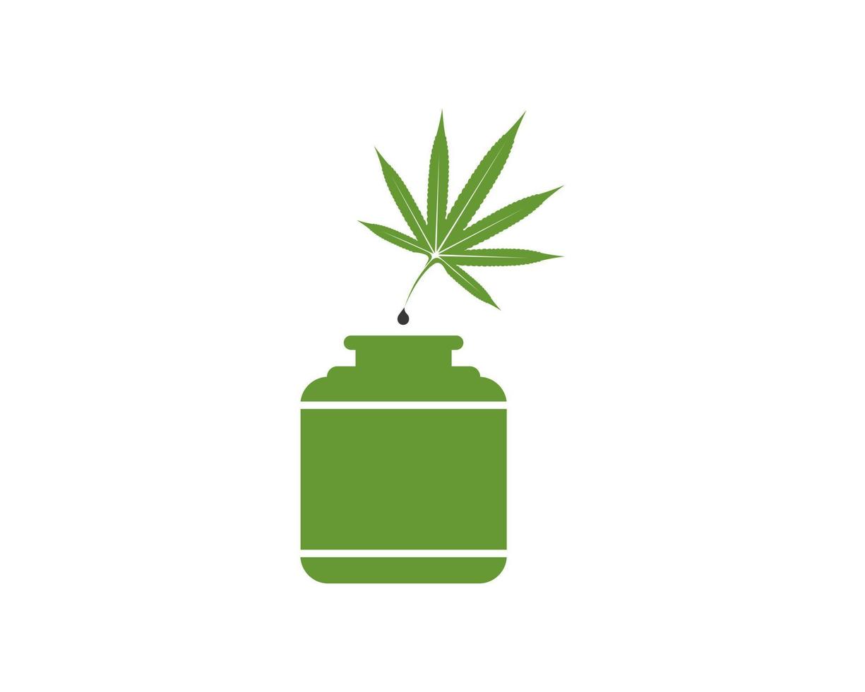 grünes Cannabisblatt und Tintenflasche vektor