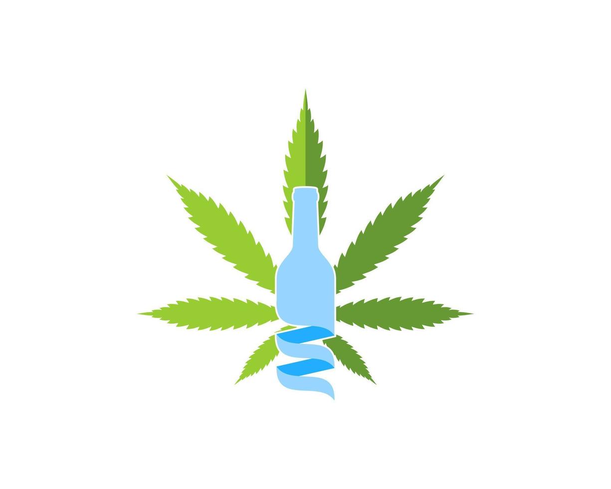 grönt cannabisblad med vinflaska inuti vektor