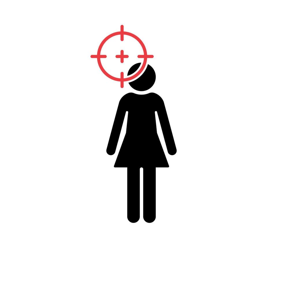 prickskytt räckvidd som syftar till kvinnlig svart siluett. rött mål och kvinnlig ikon. våld i hemmet koncept. våld i hemmet. vektor illustration