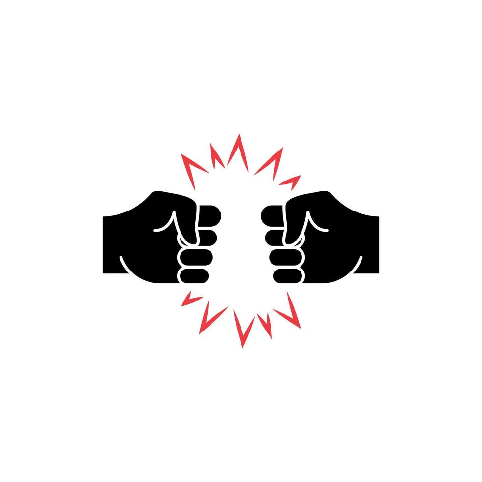 två händer knytnäve bula ikon. knytnävsslag som hälsning. respekt, kamp, konflikt och handslag koncept. slå mellan två knytnävar. vektor illustration