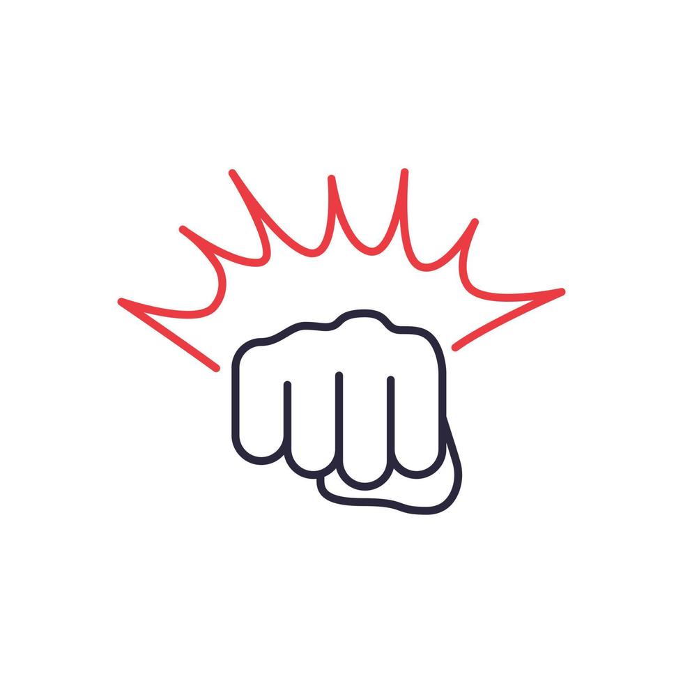 knytnäve stansning svart linje ikon. hand, knytnävsslag eller slag. symbol för mma, boxning, fistuff. vektor illustration