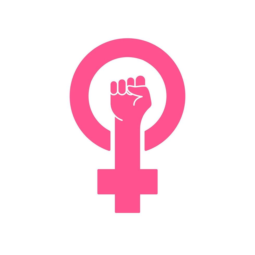 Feminismus-Protestsymbol. Rosa Frau zuerst, Frauenrechte. Symbol der feministischen Bewegung. Mädchen-Power-Zeichen. rosa Arm-Silhouette auf weißem Hintergrund. Vektor-Illustration vektor