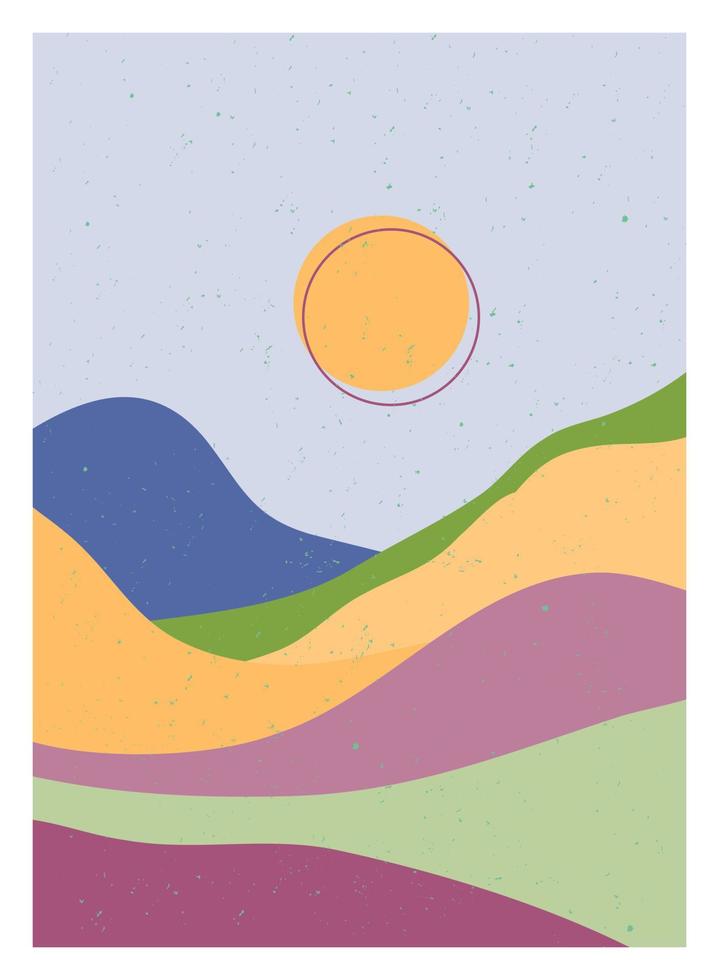 Satz moderner minimalistischer Mitte des Jahrhunderts. abstrakte Natur, Meer, Himmel, Sonne, Felsenberglandschaftsplakat. geometrischer Landschaftshintergrund im skandinavischen Stil. Vektor-Illustration vektor