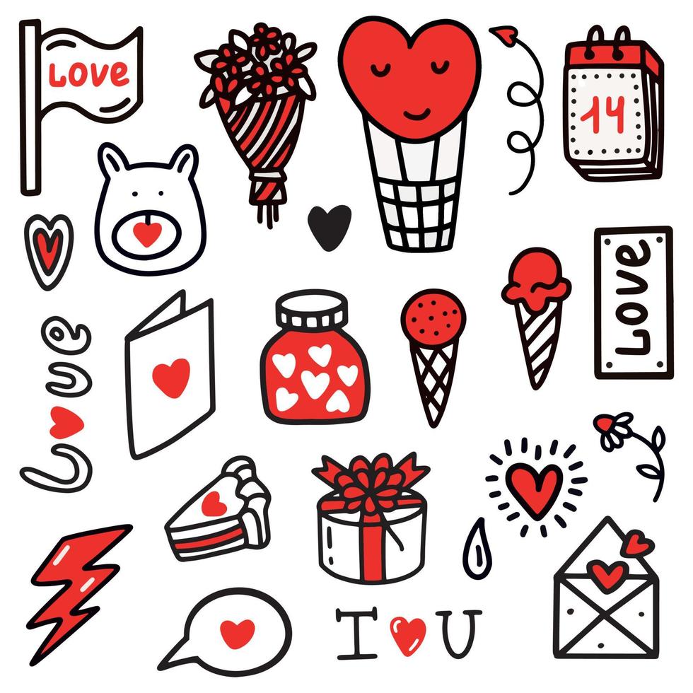 eine Reihe von Kritzeleien zum Valentinstag. Doodle-Stil. Vektor-Illustration. Design für den Valentinstag vektor