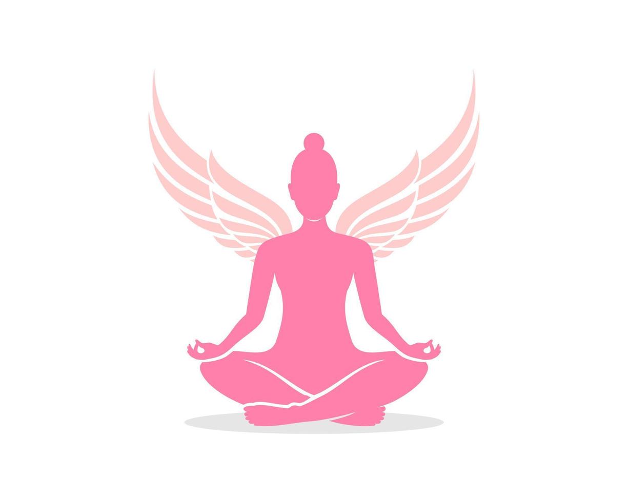 kvinna meditation med rosa vingar vektor