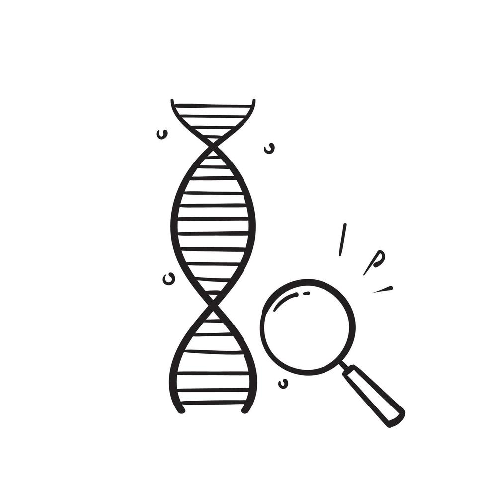 handritad DNA med förstoringsglas symbol illustration vektor