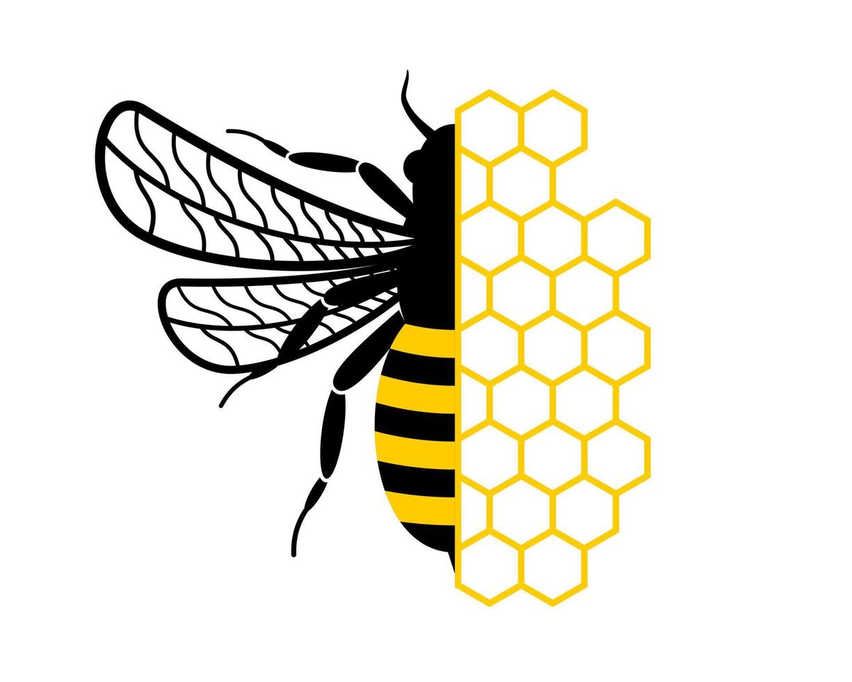 fliegende Biene mit Bienenstocklogo vektor