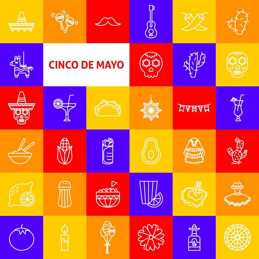 cinco de mayo linje ikoner vektor