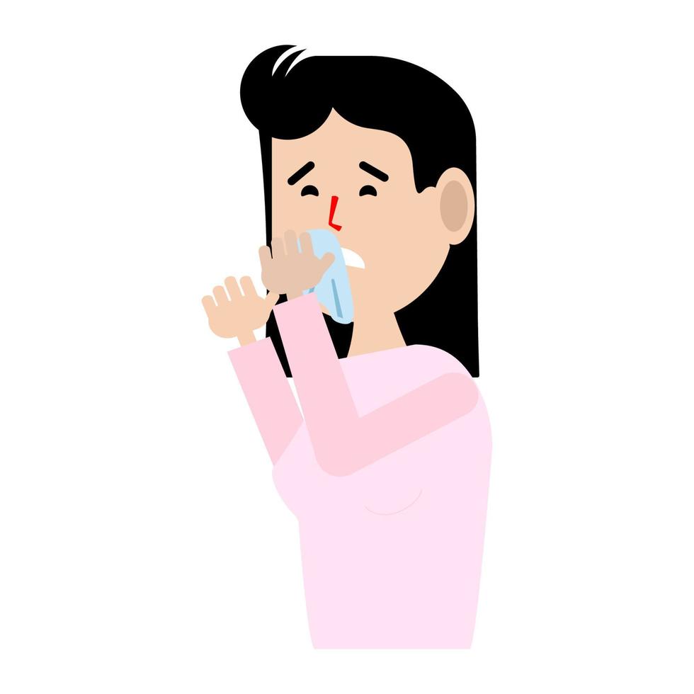 die laufende Nase einer Frau. Flache Illustration. Rhinitis. Allergien gegen Pollen, Haustiere. Die Krankheit ist viral, krank. Vektorillustration vektor