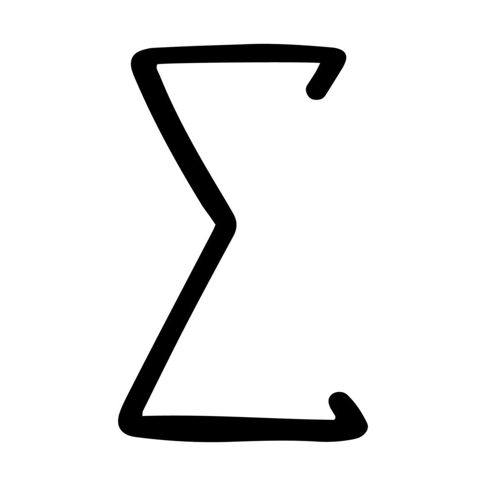 Sigma-Zeichen im Doodle-Stil gezeichnet. Das Summenzeichen in Mathematik. Schwarz-Weiß-Bild. Monochrom. Umrisszeichnung mit einer Linie. Vektorbild vektor