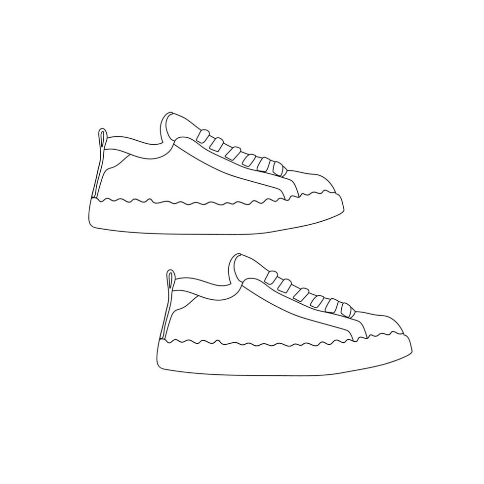 Line-Art-Sneaker im flachen Stil. Paar Laufschuhe. vektor