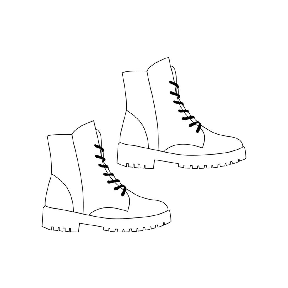 Line-Art-Stiefel. Winter- oder Herbstlederschuhe. Doodle-Stil. vektor