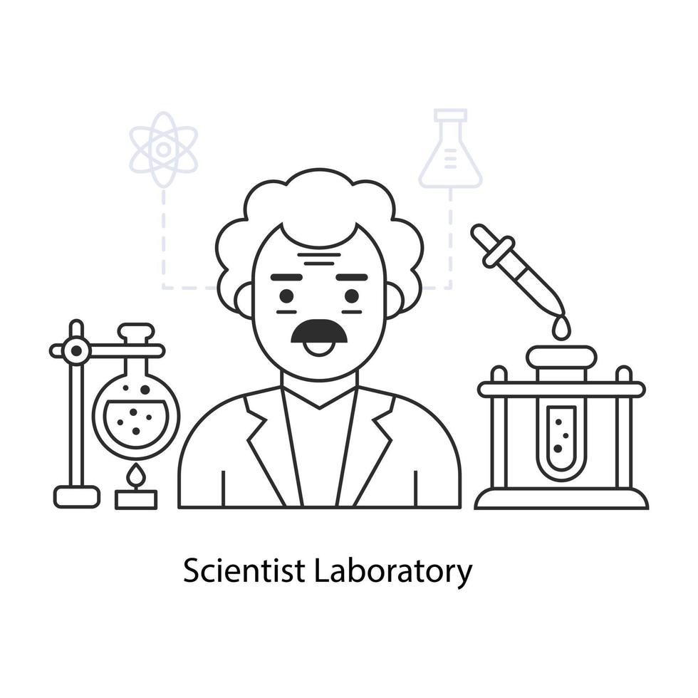 Wissenschaftlerlaborillustration im linearen Design vektor