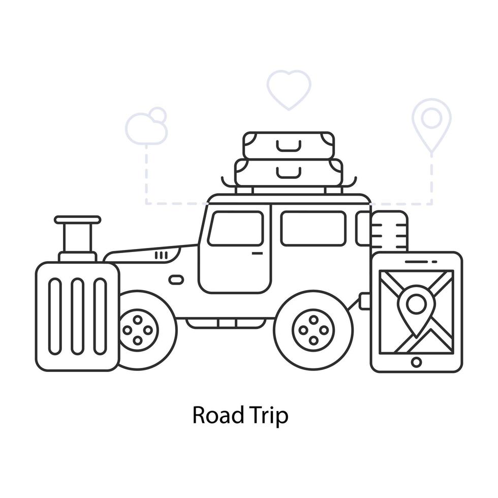 en roadtrip-illustration i linjär design vektor