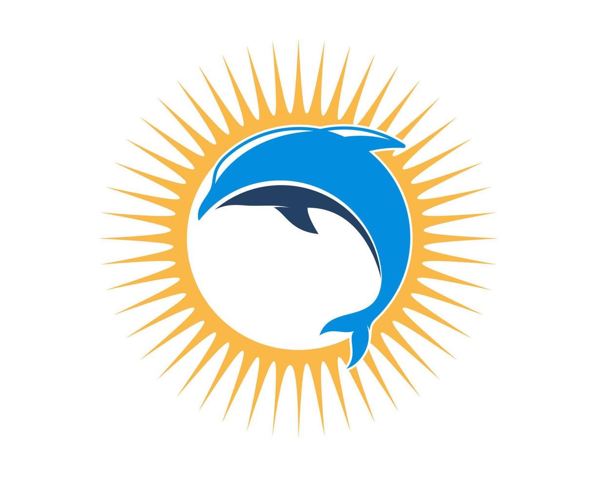 hoppande delfin med soluppgång vektor